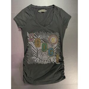 Coogi V Neck Shirt Women's Small Rhinestone Logo
